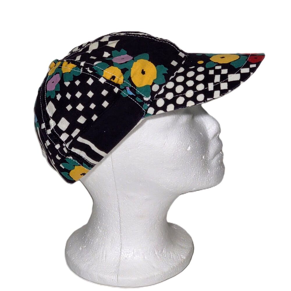 Vtg Briazzi Unisex Cap Floral Checkered Polka Dot Retro 80s 90s Made In USA OSFA